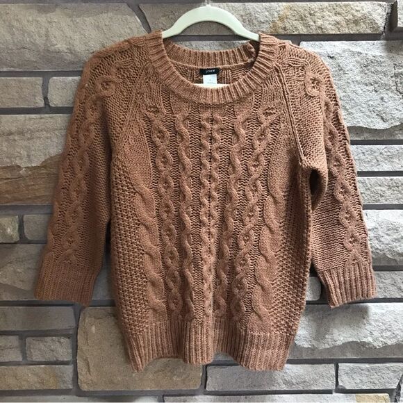 JCREW Cable Knit Merino Wool Alpaca Crewneck Sweater Tan Small - Picture 7 of 7